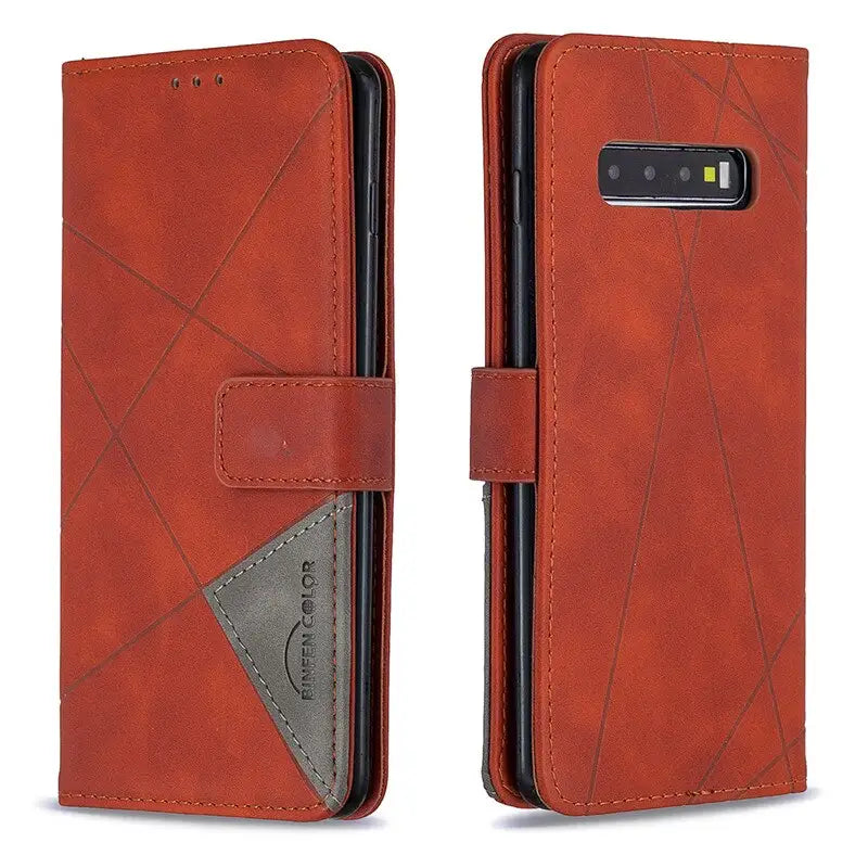 the back of a brown samsung s10 case