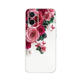 the back of a white samsung phone case with pink flowers
