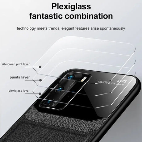 the back of a black samsung phone case with a diagram of the features