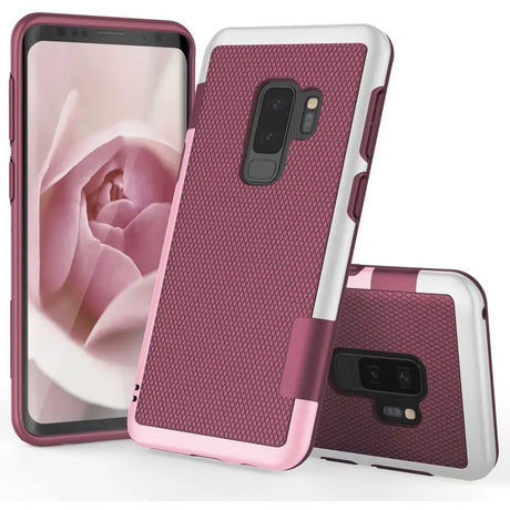 the back and sides of the galaxy s9 are shown in pink