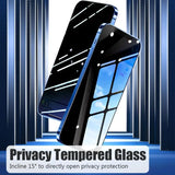 a black and blue phone with the text, ` privacy tempered glass ’