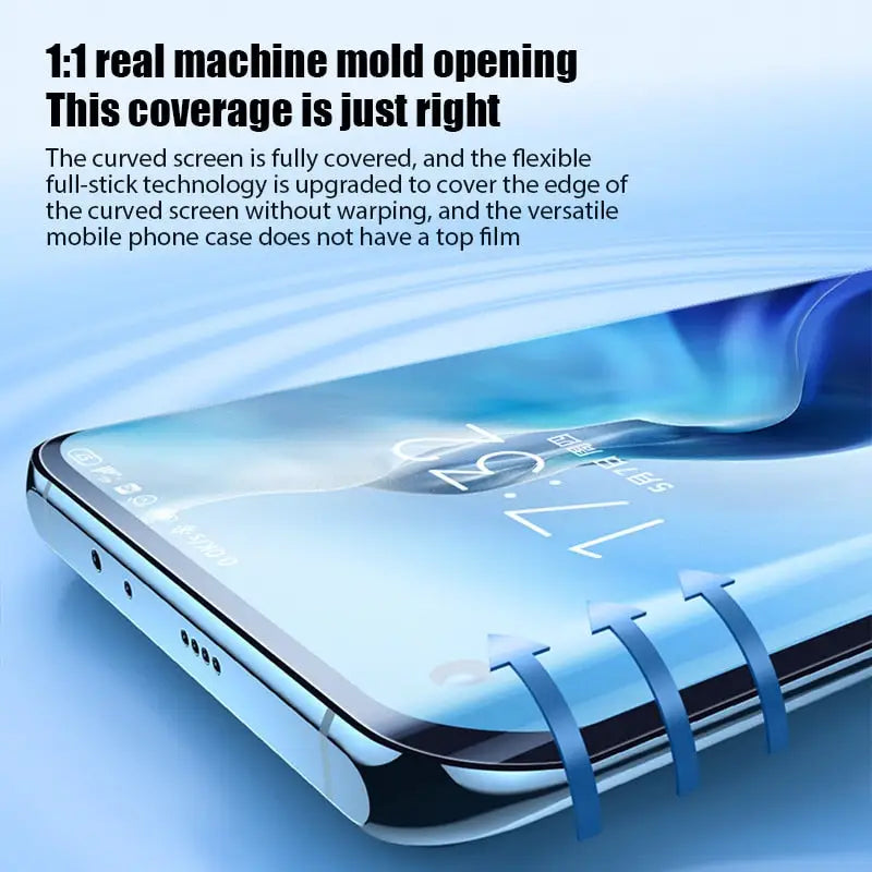 Folding smartphone with a curved flexible screen being peeled back.