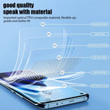 Smartphone screen protector made of flexible optical TPU composite material with labeled layers.