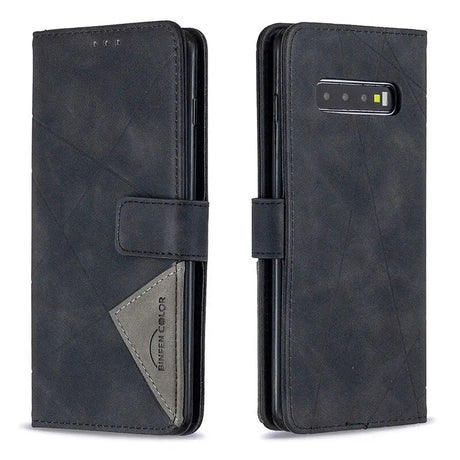 the back of a black leather wallet case