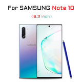 the samsung note 10 smartphone with a pen next to it