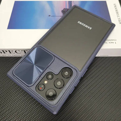 The samsung s10 case is shown in a blue case