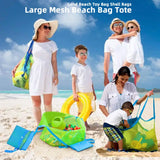 a family on the beach with a bag