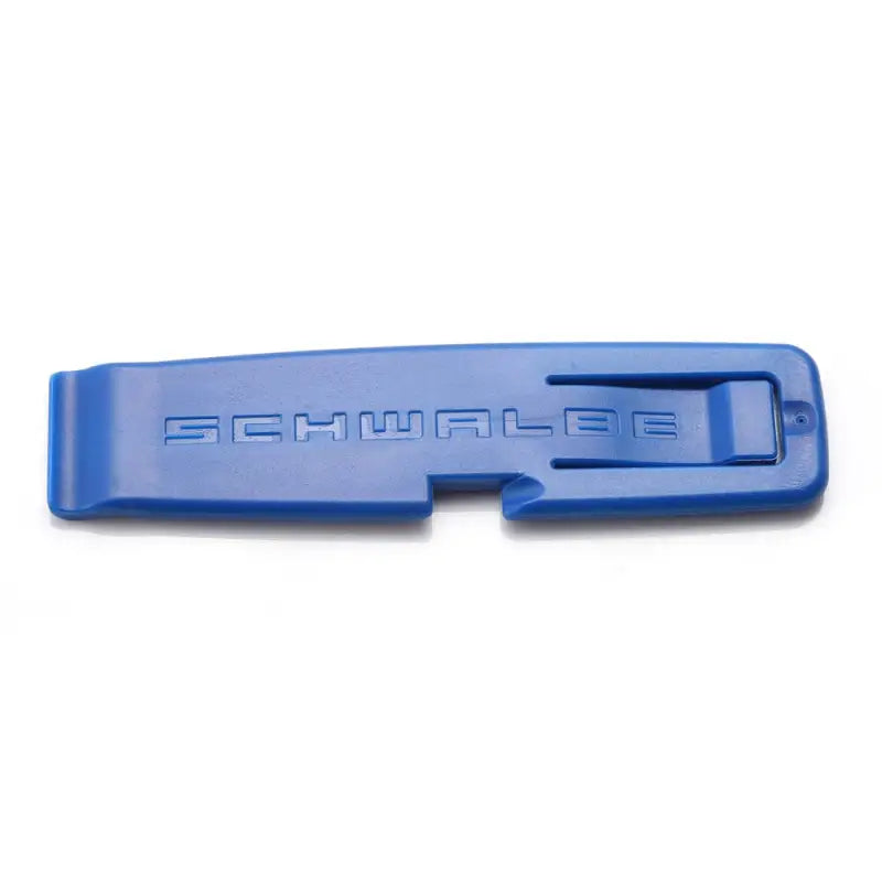 a blue plastic clip with the word’s on it