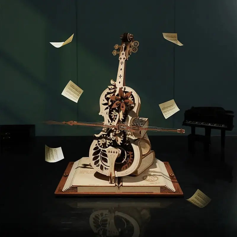 a sculpture of a guitar with a skeleton on it