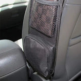 a car seat with a mesh pocket on it