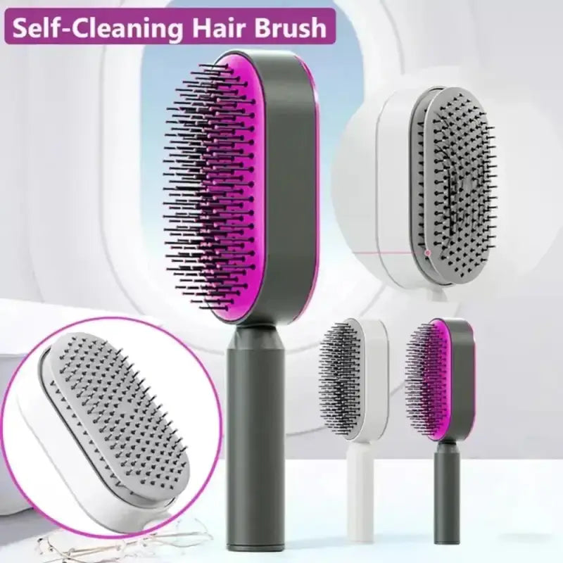 a hair brush with a pink handle and a black handle