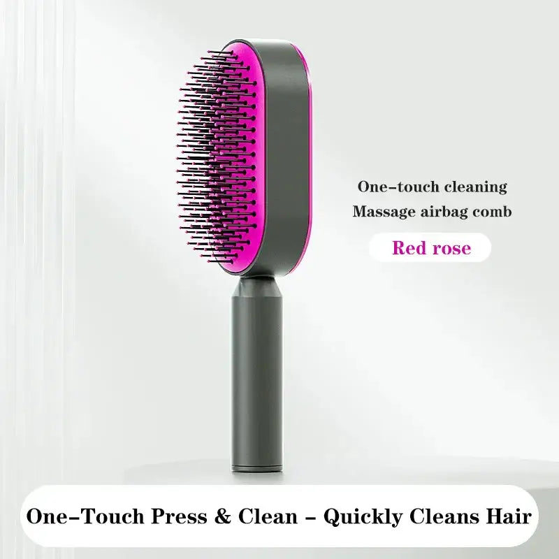 a pink brush with the words one touch and a black handle