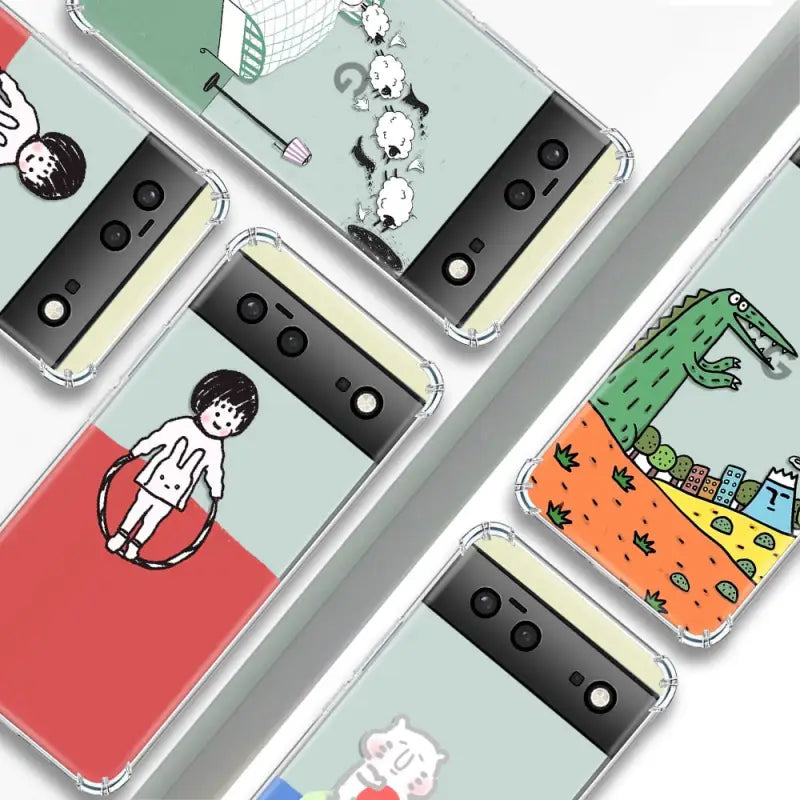 a series of smartphone cases with cartoon characters