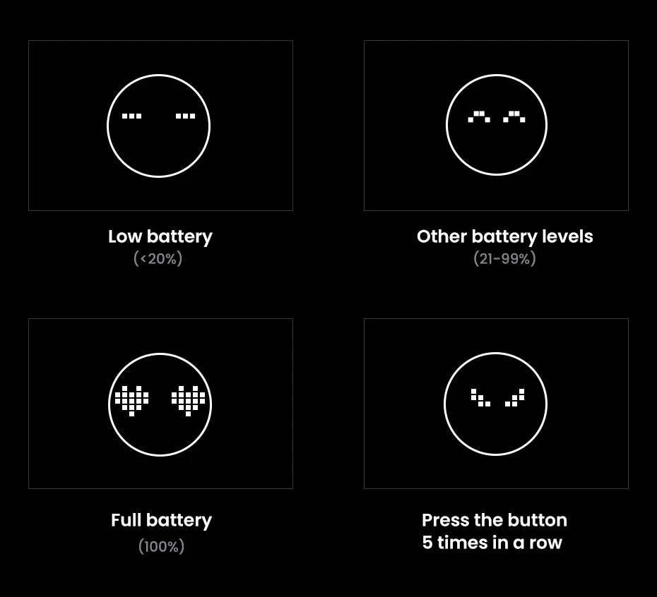 Set of four circular icons representing different battery levels and actions.