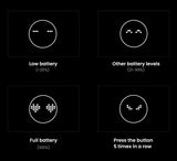 Set of four circular icons representing different battery levels and actions.