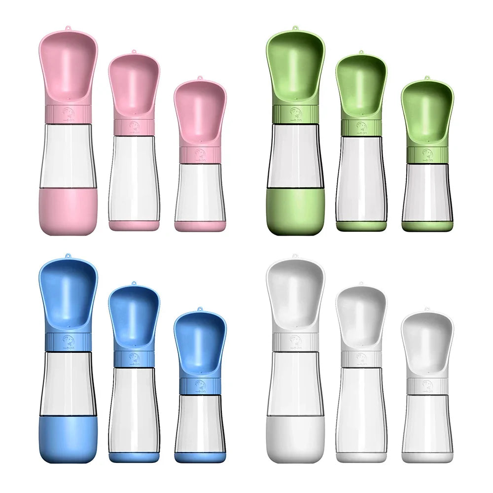a set of four different colored plastic bottles