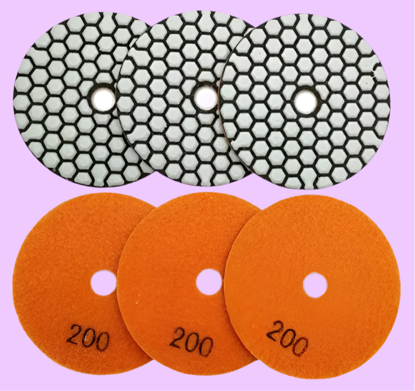 Set of polishing pads with honeycomb and smooth surfaces.