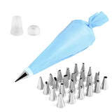 a set of pastry tools with a blue cone and a white cone