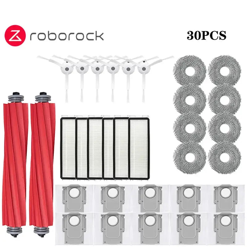 a set of red and white vacuum cleaners and accessories