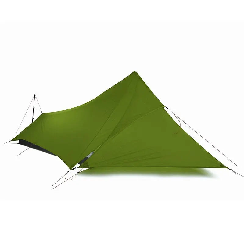 the tent is green and has a black zipper