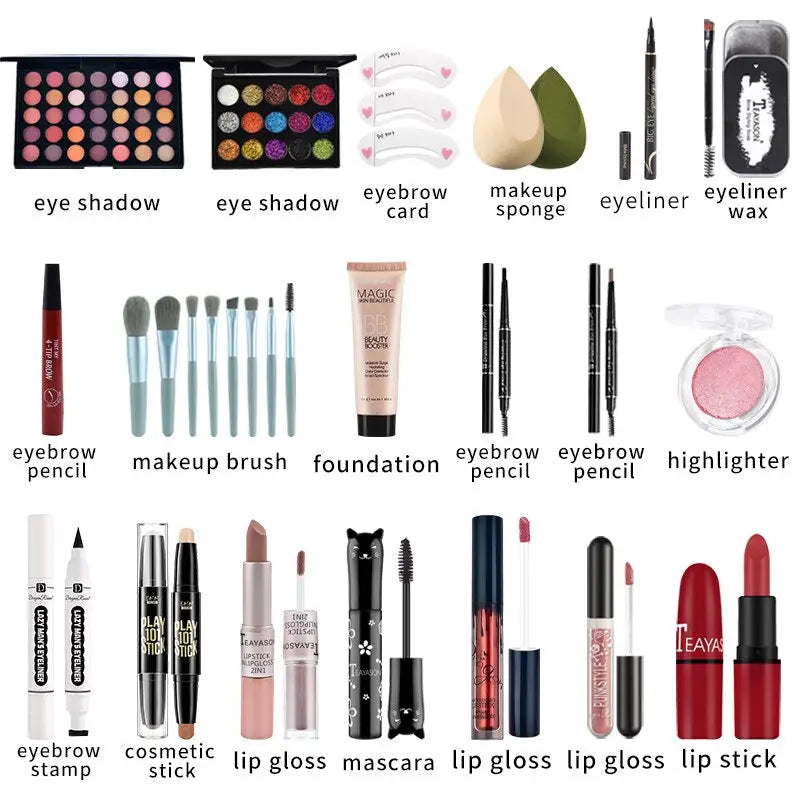 a collection of makeup products