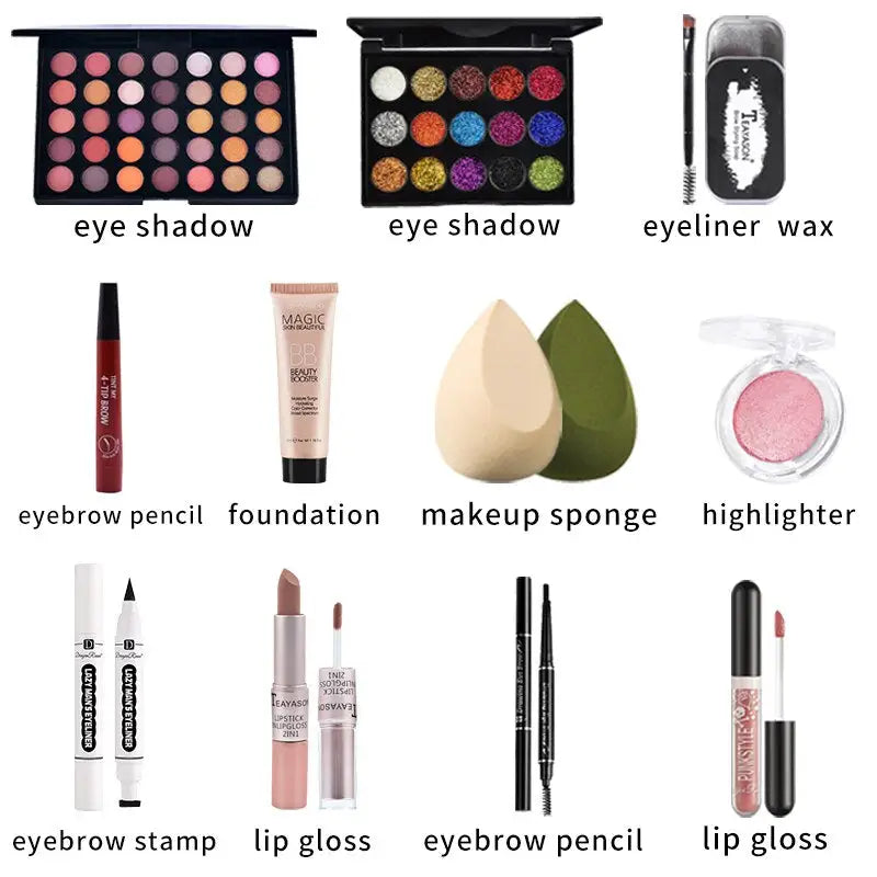 a collection of makeup products