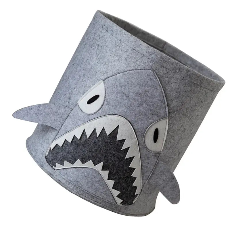 a shark hat with a shark face on it