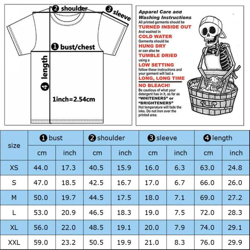 a t shirt with a skeleton on it and a basket full of trash