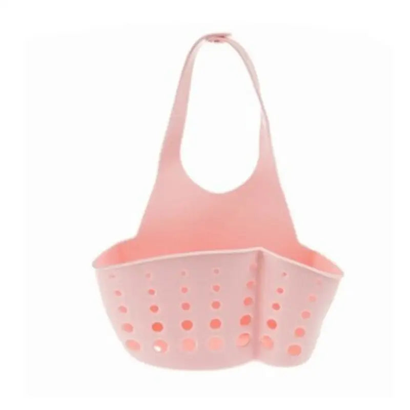 a pink plastic shopping basket with holes