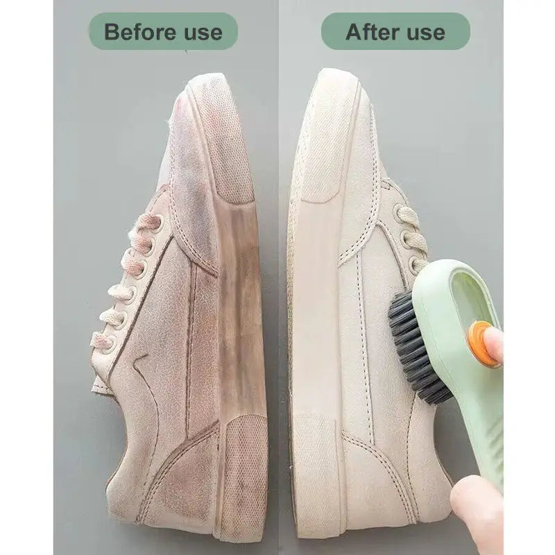 a pair of shoes with a shoe brush