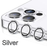 the silver iphone case is shown with three circular rings