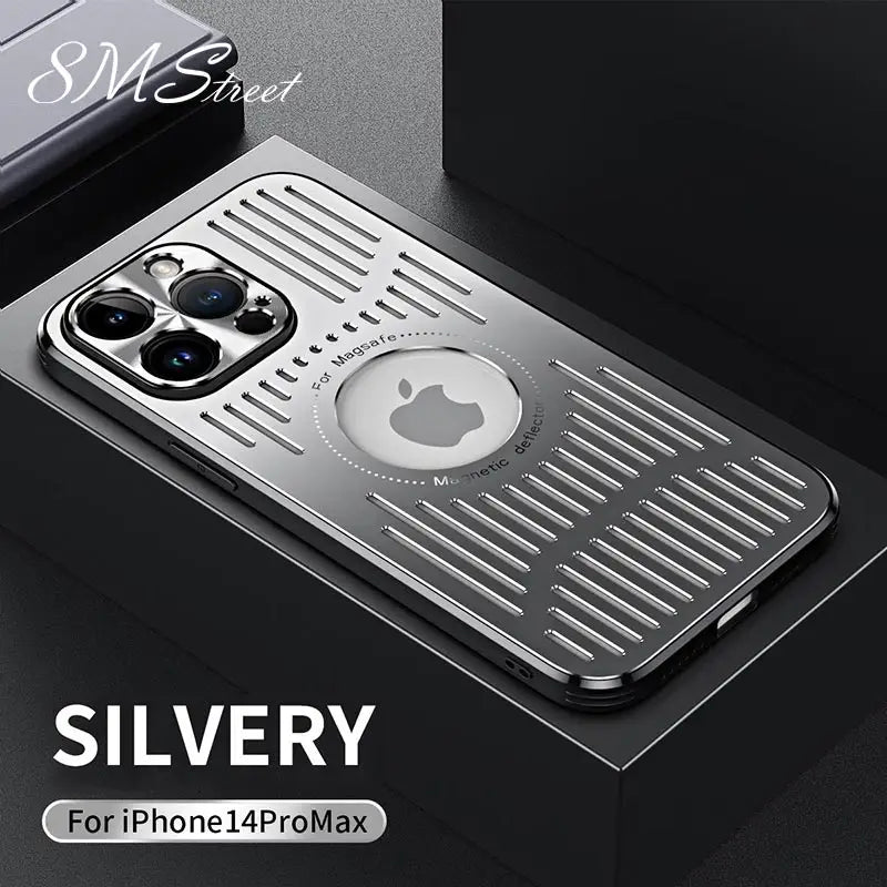 the silver iphone case is shown in the image