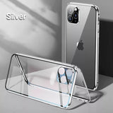 Silver iPhone with a transparent protective case.