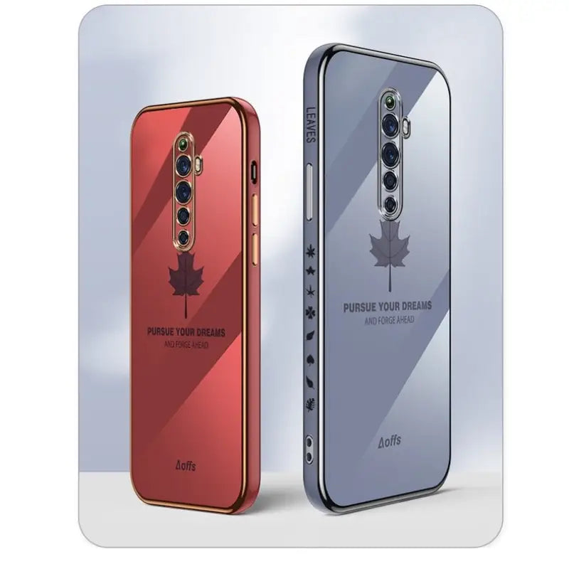 two red and silver iphones with a maple leaf on the back