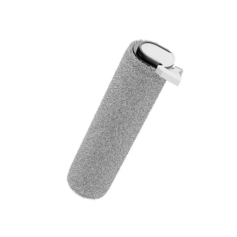 a silver lighter with a black handle