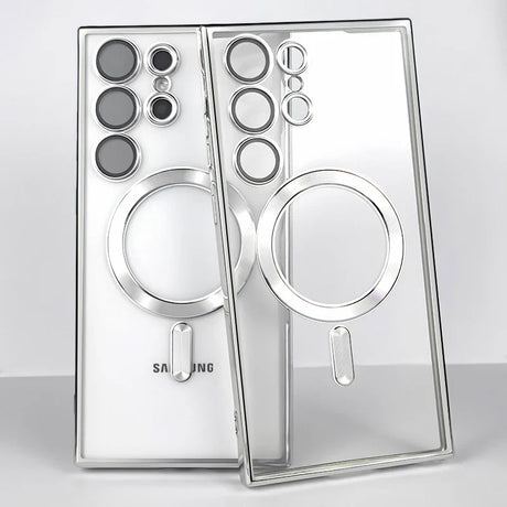 A silver phone with a circular mirror on top