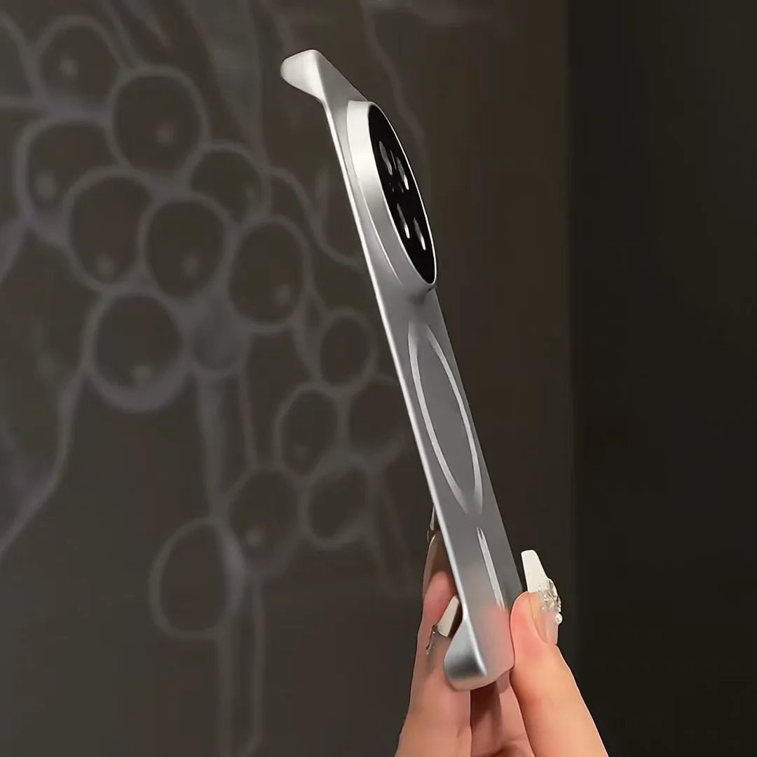Silver smartphone with circular camera array.