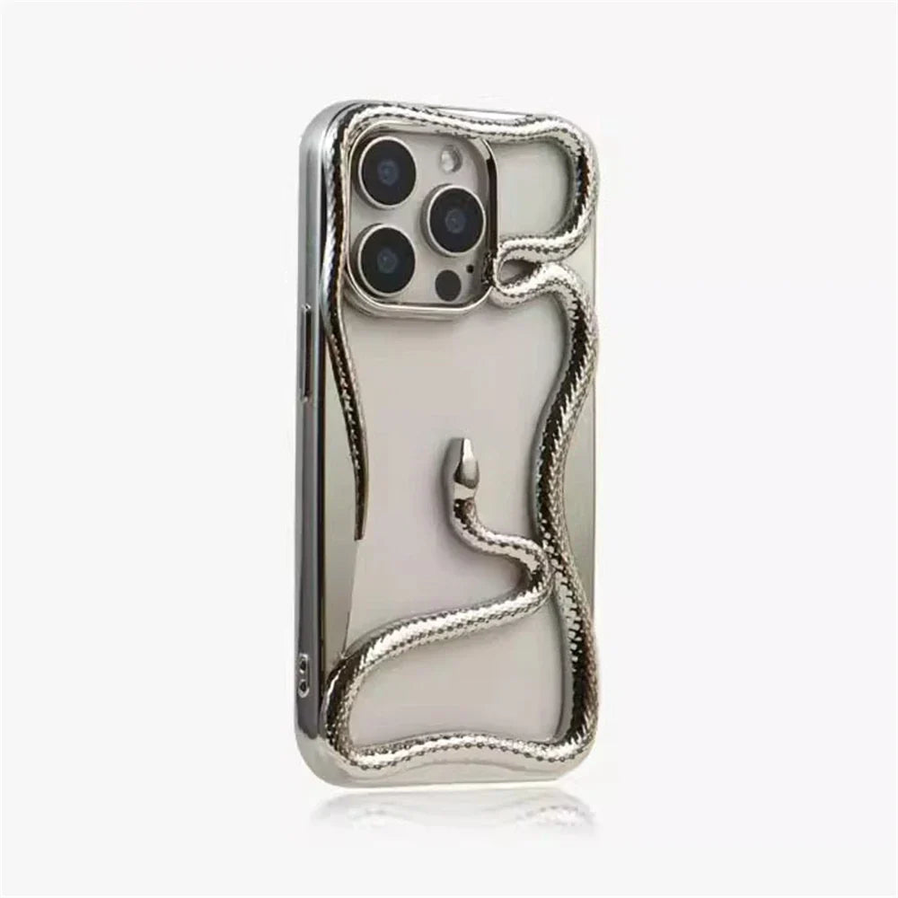 Silver snake-adorned phone case.