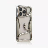 Silver snake-adorned phone case.