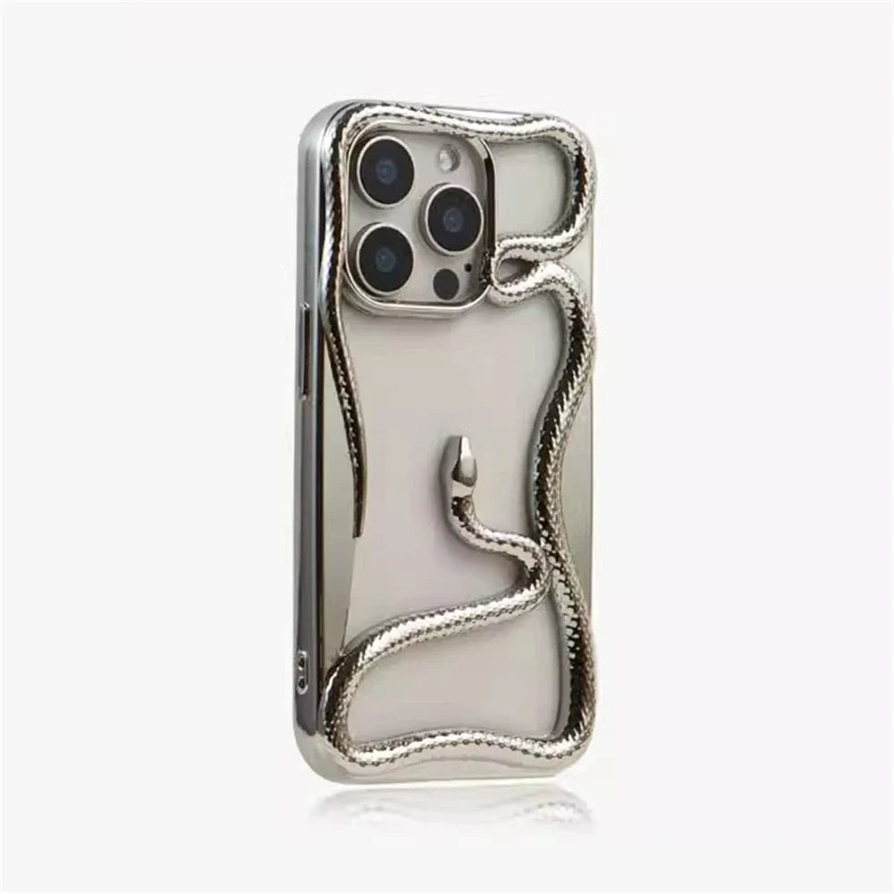 Silver snake-adorned phone case.