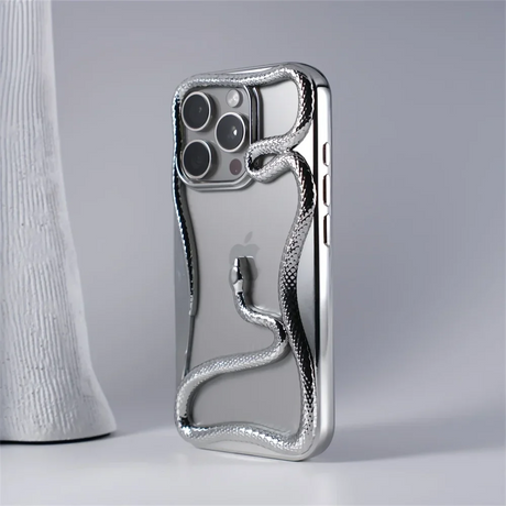 Silver snake-themed iPhone case.