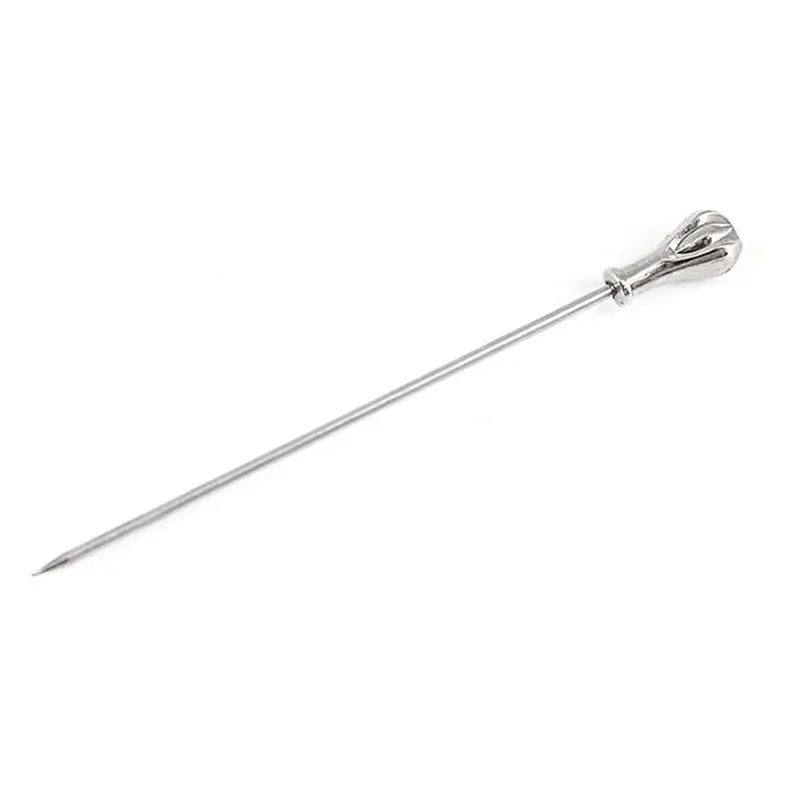 a silver and white enamel pin with a silver handle