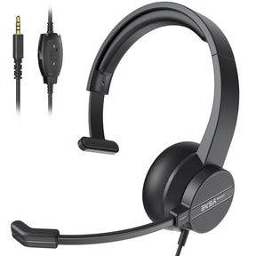 Single-ear headset with attached microphone and audio cable.
