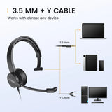 Single-ear headset with microphone and 3.5mm audio jack connector.