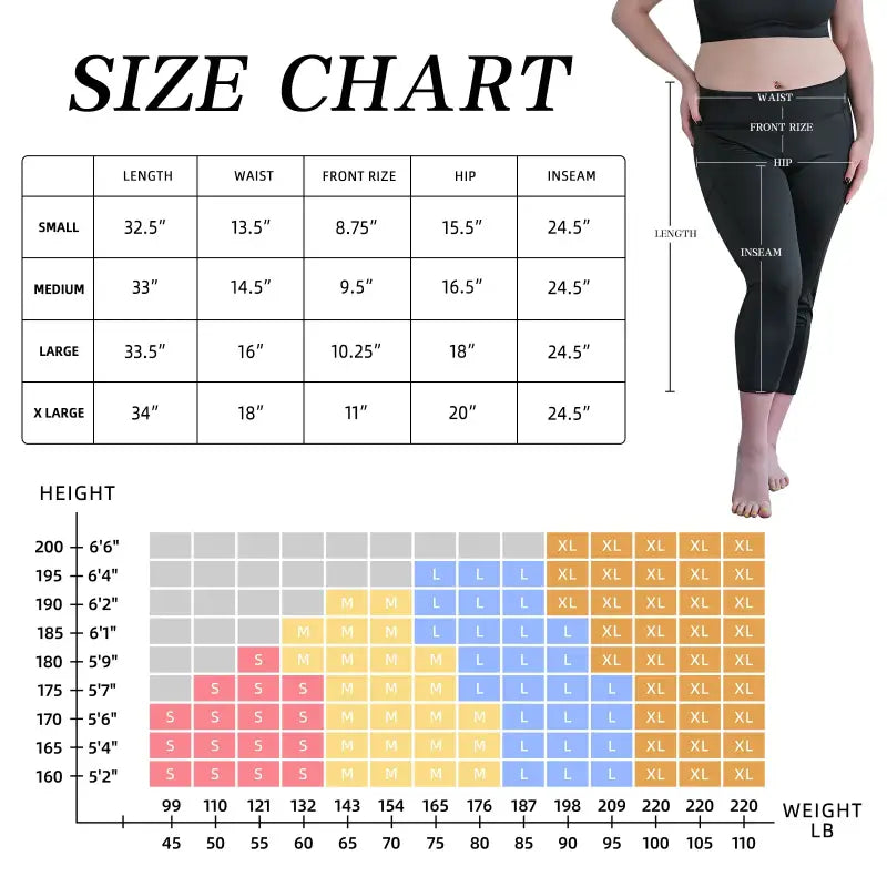 the size chart for the women’s leggings