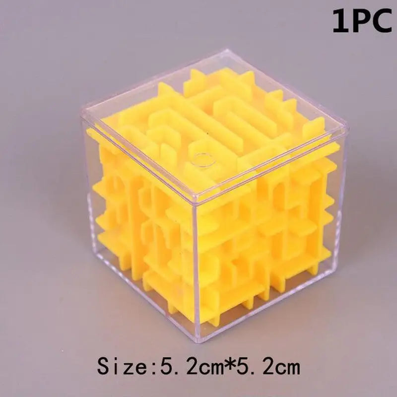 a plastic cube with a yellow cube inside