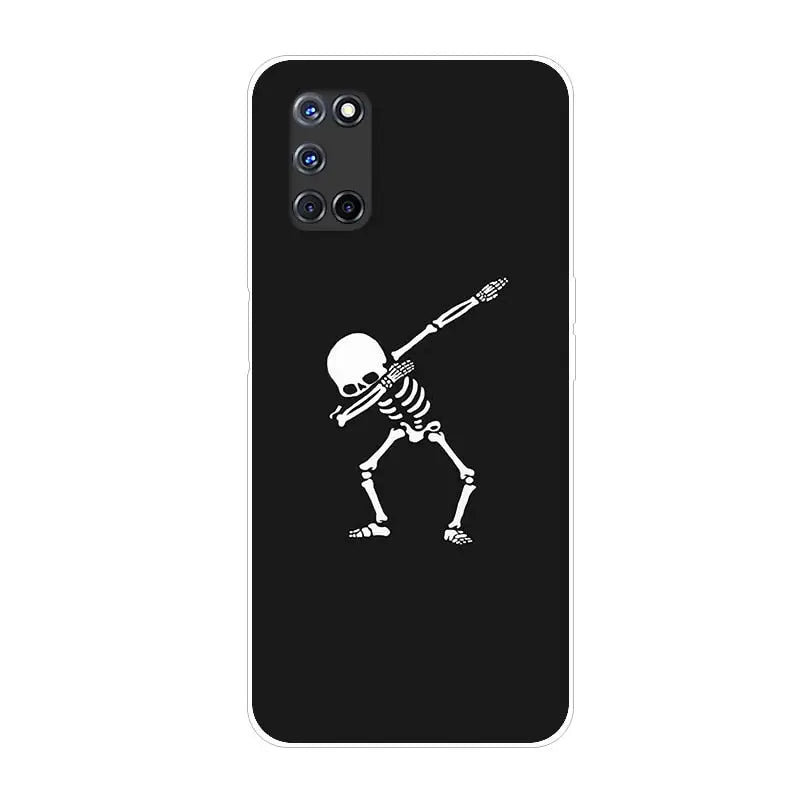 a skeleton with a baseball bat on a black phone case