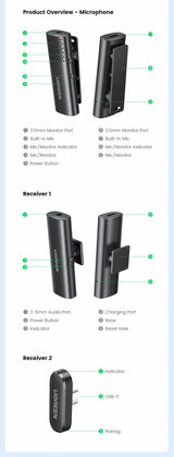 UGREEN Wireless Bluetooth Microphone  - Noise Reduction Bluetooth Mic for Camera & Video Recording