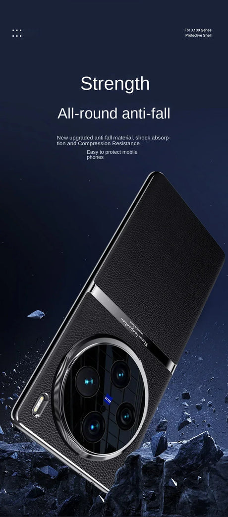Sleek black smartphone case with a circular camera cutout and protective design.