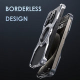 Sleek, metallic smartphone case with a borderless design and integrated camera protection.